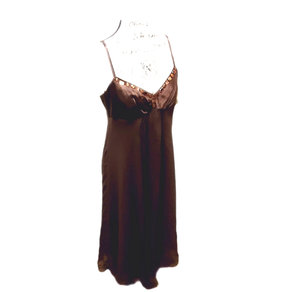 NINE WEST 100 SILK DRESS SHEER OVERLAY GATHERED BUST JEWEL BUSTLINE EMPIRE WAIST